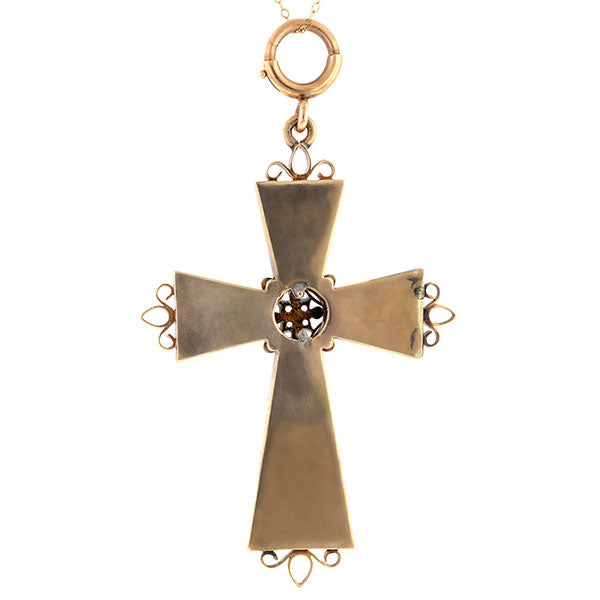 Victorian Pearl & Onyx Cross sold by Doyle & Doyle vintage and antique jewelry boutique.