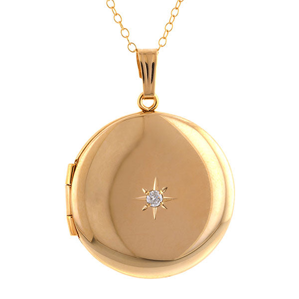 Round Diamond Set Star Locket sold by Doyle & Doyle vintage and antique jewelry boutique.