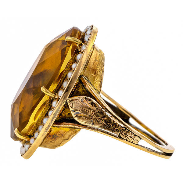 Antique Citrine & Pearl Ring sold by Doyle & Doyle vintage and antique jewelry boutique.