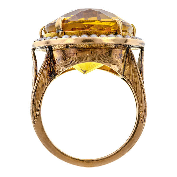 Antique Citrine & Pearl Ring sold by Doyle & Doyle vintage and antique jewelry boutique.
