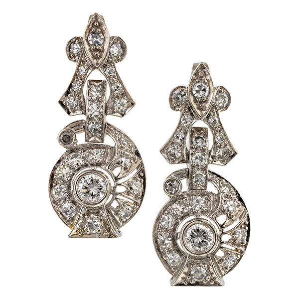 Vintage Diamond Drop Earrings sold by Doyle & Doyle an antique and vintage jewelry boutique.