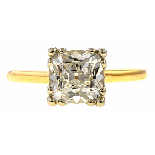 Vintage Solitaire Engagement Ring, Cushion 1.55ct. sold by Doyle & Doyle vintage and antique jewelry boutique.