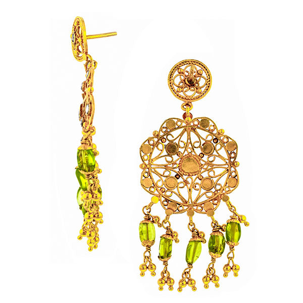 Vintage Indian Rose Cut & Peridot Drop Earrings sold by Doyle & Doyle an antique and vintage jewelry boutique.