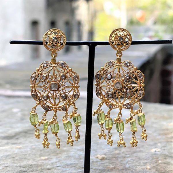 Vintage Indian Rose Cut & Peridot Drop Earrings sold by Doyle & Doyle an antique and vintage jewelry boutique.