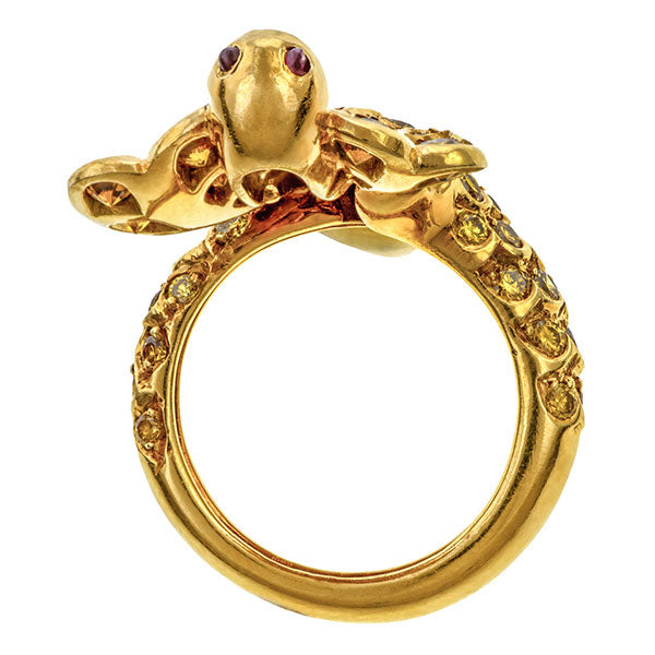 Vintage Pave Yellow Diamond Cobra Ring sold by Doyle & Doyle vintage and antique jewelry boutique.