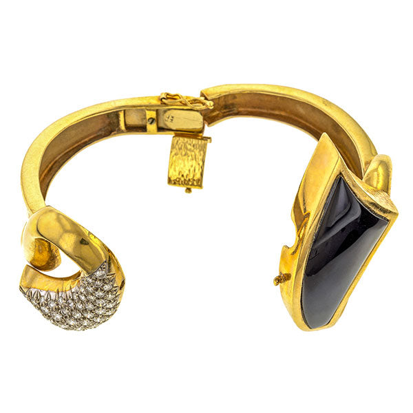 Vintage Diamond & Onyx Bracelet sold by Doyle & Doyle an antique and vintage jewelry boutique.