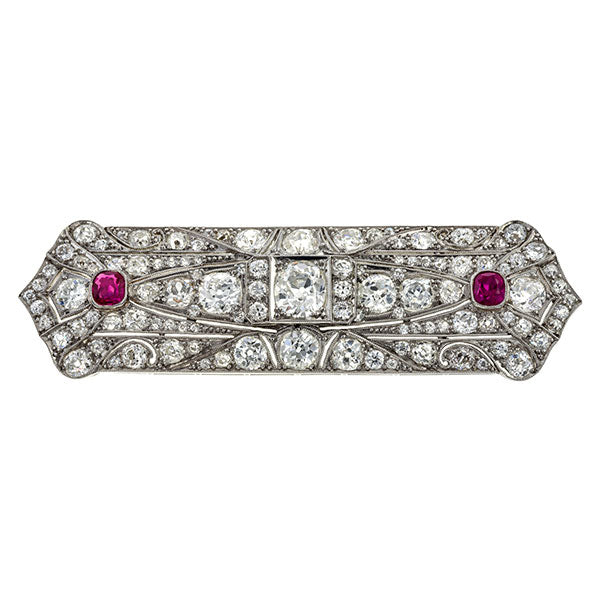 Art Deco Ruby & Diamond Brooch sold by Doyle and Doyle an antique and vintage jewelry boutique.