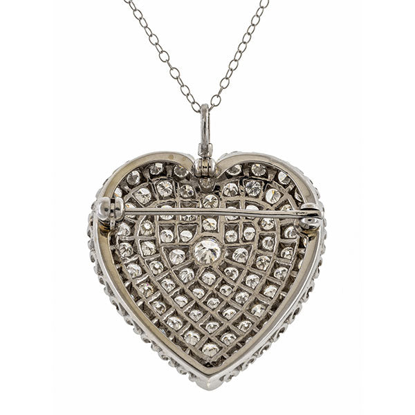 Vintage Pave Set Diamond Heart Pin sold by Doyle & Doyle an antique and vintage jewelry boutique.