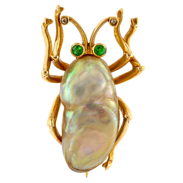 Vintage Pearl Insect Pin sold by Doyle and Doyle an antique and vintage jewelry boutique.
