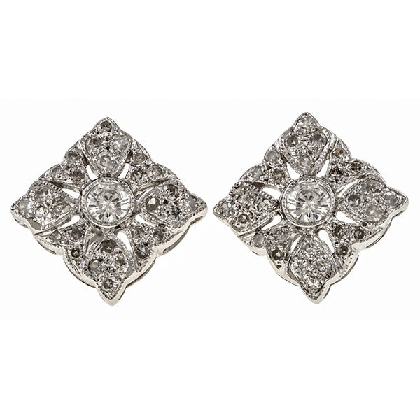 Filigree Diamond Stud Earrings sold by Doyle and Doyle an antique and vintage jewelry boutique