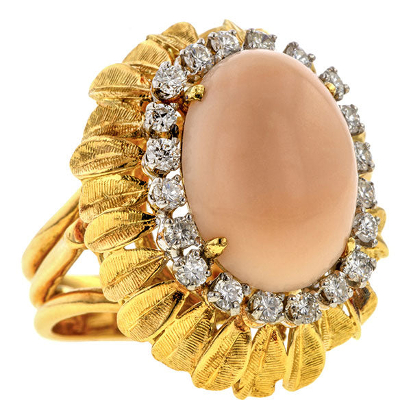 Vintage Coral & Diamond Ring sold by Doyle & Doyle vintage and antique jewelry boutique