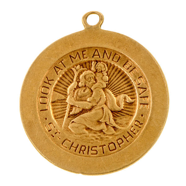 Vintage St. Christopher Charm sold by Doyle & Doyle an antique & vintage jewelry boutique.