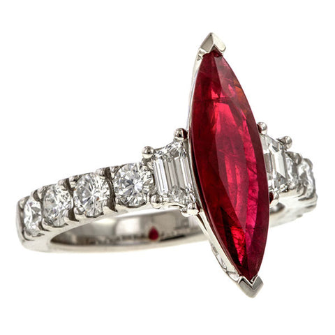 Ruby & Diamond Ring, MQ 2.10ct. sold by Doyle & Doyle vintage and antique jewelry boutique.