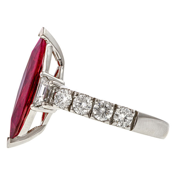 Ruby & Diamond Ring, MQ 2.10ct. sold by Doyle & Doyle vintage and antique jewelry boutique.