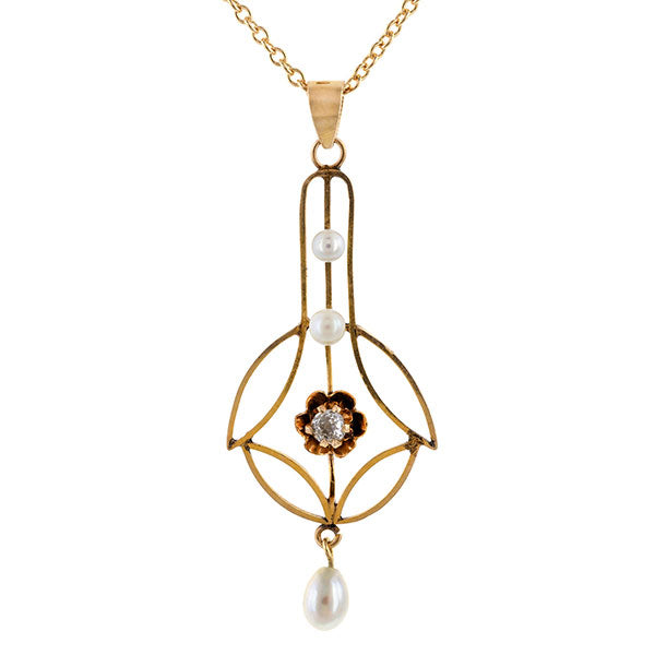Antique Diamond & Seed Pearl Pendant sold by Doyle & Doyle an antique and vintage jewelry boutique.
