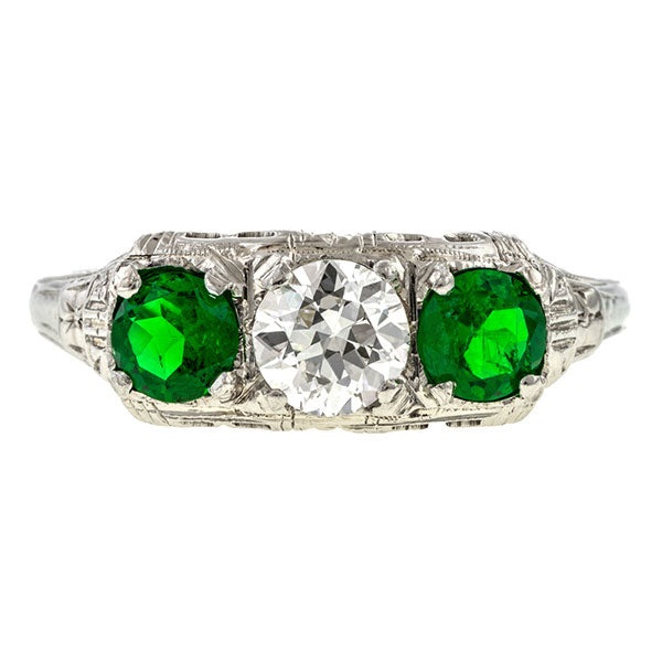 Vintage Diamond & Emerald Ring sold by Doyle & Doyle an antique and vintage jewelry boutique.