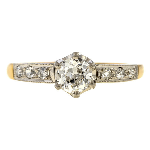 Art Deco Engagement Ring, Transition Round Brilliant 0.56ct. sold by Doyle & Doyle an antique and vintage jewelry boutique.
