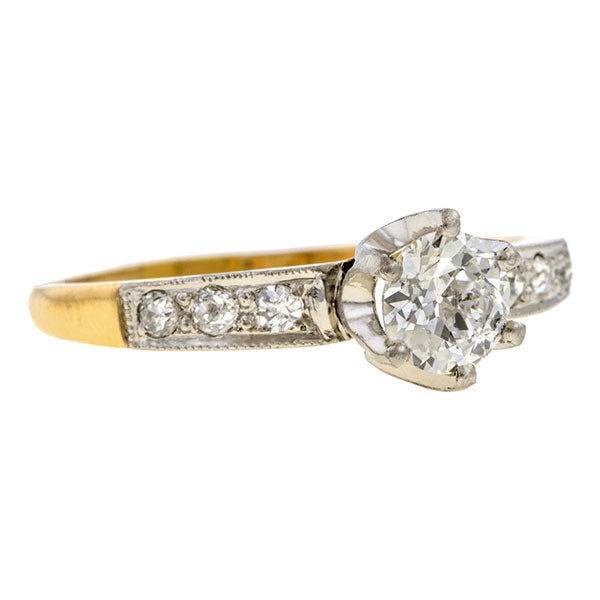 Art Deco Engagement Ring, Transition Round Brilliant 0.56ct. sold by Doyle & Doyle an antique and vintage jewelry boutique.