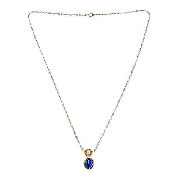 Vintage Sapphire & Diamond Pendant Necklace sold by Doyle & Doyle an antique & vintage jewelry boutique.