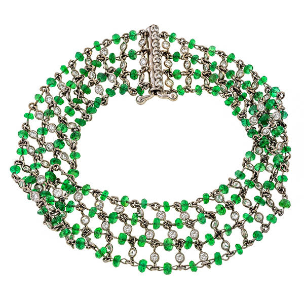 Estate Emerald Bead & Diamond Bracelet sold by Doyle and Doyle an antique and vintage jewelry boutique.