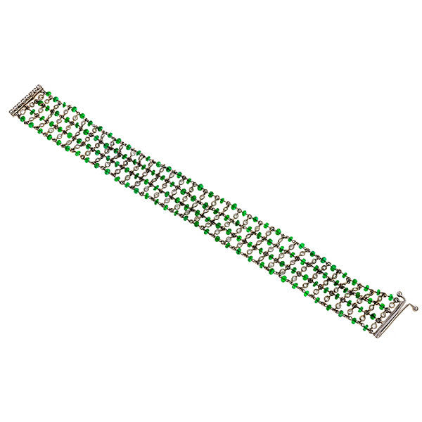 Estate Emerald Bead & Diamond Bracelet sold by Doyle and Doyle an antique and vintage jewelry boutique.