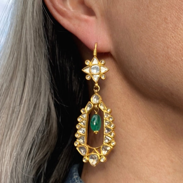 Estate Diamond & Emerald Bead Drop Earrings sold by Doyle and Doyle an antique and vintage jewelry boutique