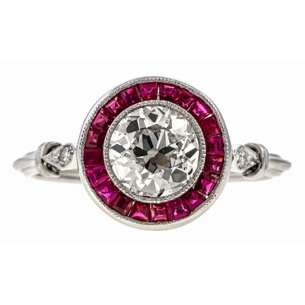 Vintage Ruby Target Engagement Ring, Old Euro 1.01ct. sold by Doyle and Doyle an antique and vintage jewelry boutique.