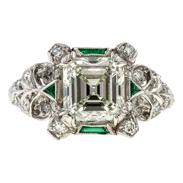 Vintage Engagement Ring, Asscher 2.01ct. sold by Doyle and Doyle an antique and vintage jewelry boutique.