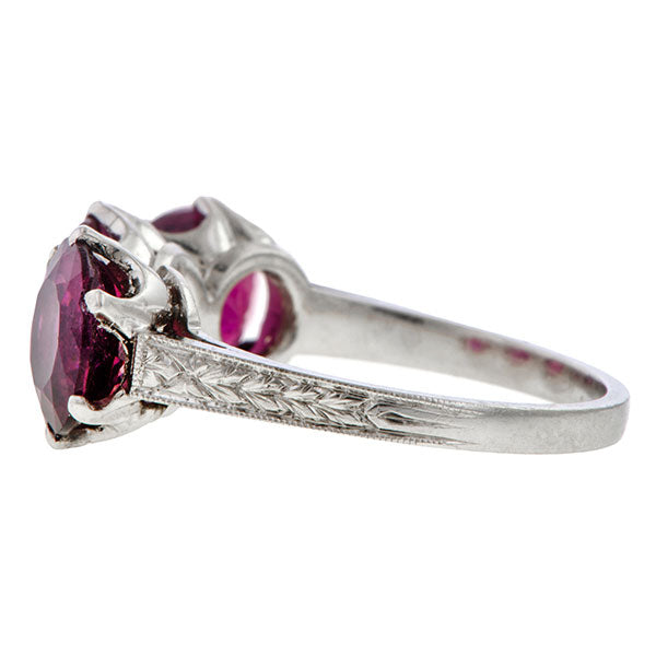 Vintage Pink Tourmaline Three Stone Ring sold by Doyle and Doyle an antique and vintage jewelry boutique.