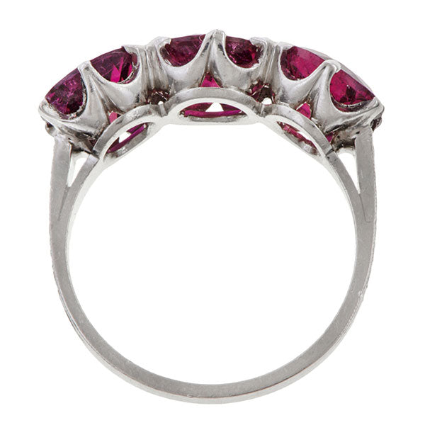 Vintage Pink Tourmaline Three Stone Ring sold by Doyle and Doyle an antique and vintage jewelry boutique.