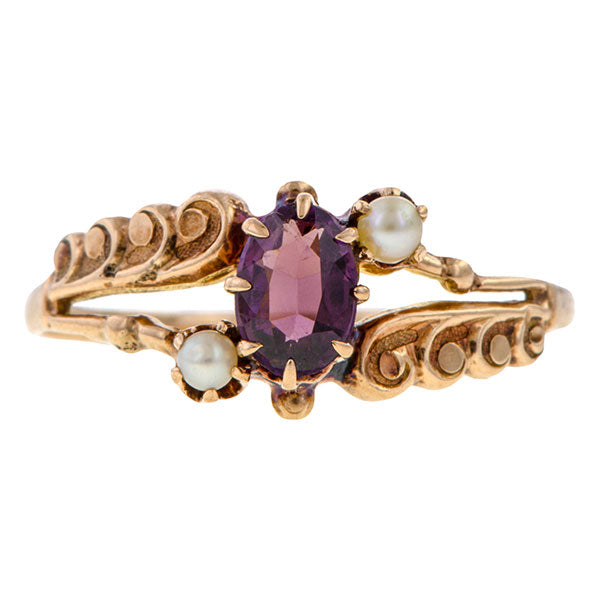 Victorian Amethyst & Pearl Ring sold by Doyle & Doyle an antique and vintage jewelry boutique.