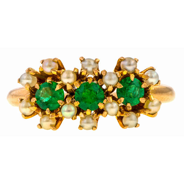 Victorian Emerald & Pearl Ring sold by Doyle and Doyle an antique and vintage jewelry boutique