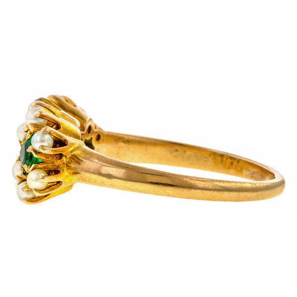Victorian Emerald & Pearl Ring sold by Doyle and Doyle an antique and vintage jewelry boutique