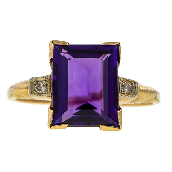 Vintage Amethyst & Diamond Ring sold by Doyle & Doyle an antique and vintage jewelry boutique.