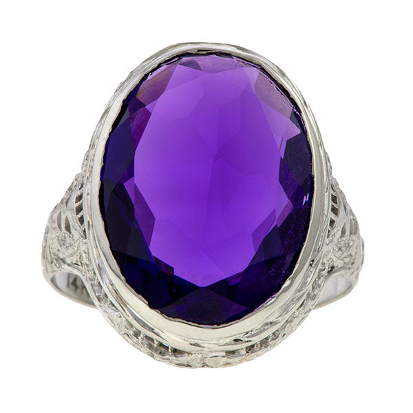 Vintage Filigree Amethyst Ring sold by Doyle & Doyle an antique and vintage jewelry boutique.