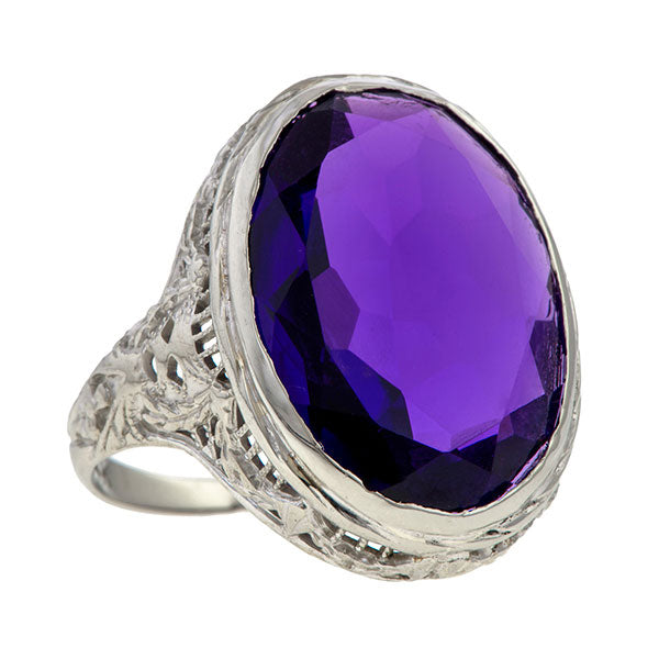 Vintage Filigree Amethyst Ring sold by Doyle & Doyle an antique and vintage jewelry boutique.