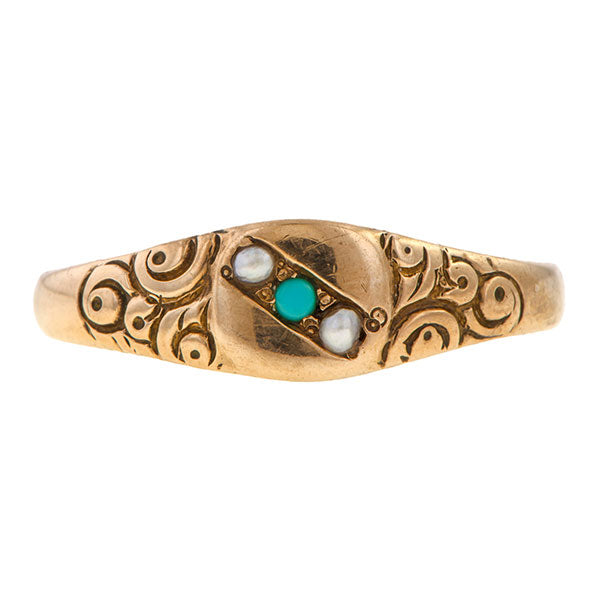 Victorian Turquoise & Pearl Ring sold by Doyle & Doyle an antique & vintage jewelry boutique.