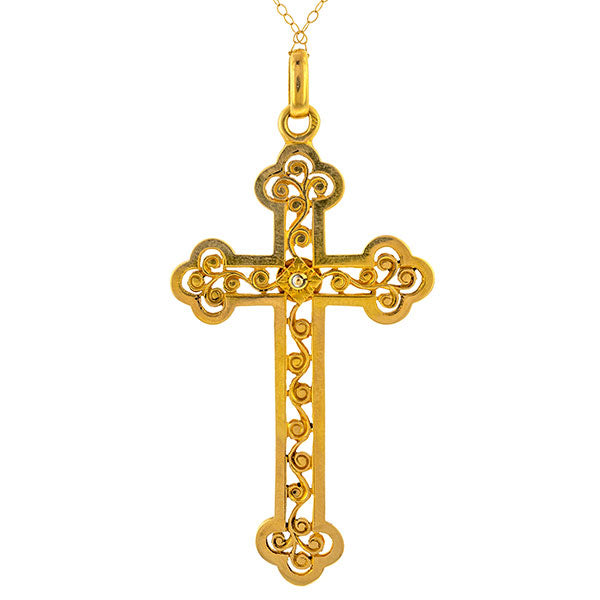 Antique French Pearl Cross Pendant Necklace sold by Doyle and Doyle an antique and vintage jewelry boutique.