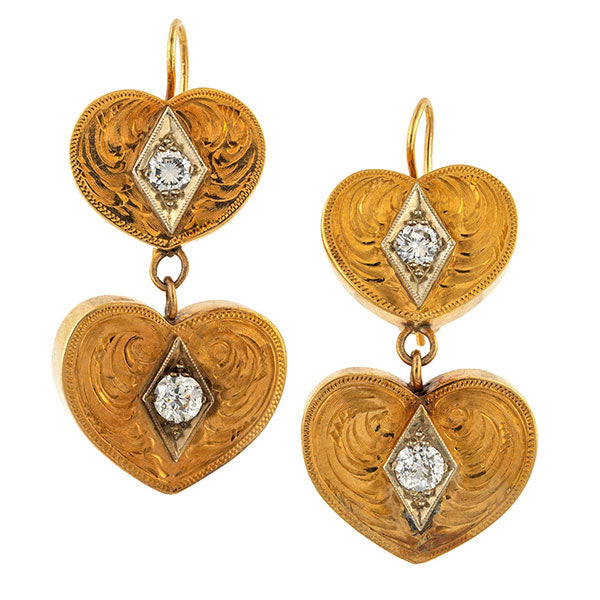 Antique Diamond Heart Earrings sold by Doyle and Doyle an antique and vintage jewelry boutique.