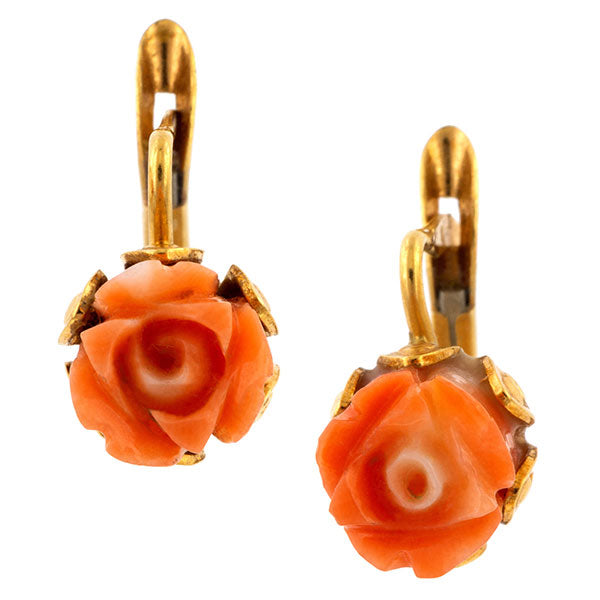 Vintage Coral Flower Earrings sold by Doyle and Doyle an antique and vintage jewelry boutique.