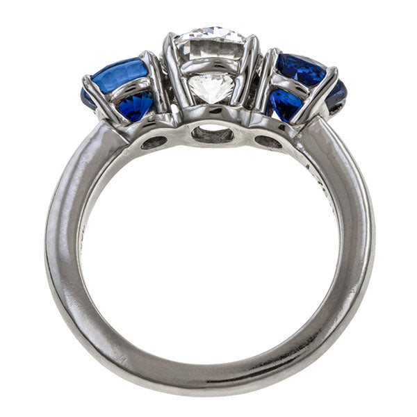 Vintage Cushion Cut Diamond & Sapphire Ring, 1.76ct sold by Doyle and Doyle an antique and vintage jewelry boutique