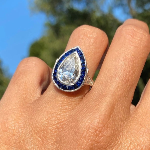 Art Deco Pear Shaped Diamond & Sapphire Ring from Doyle & Doyle 110519R