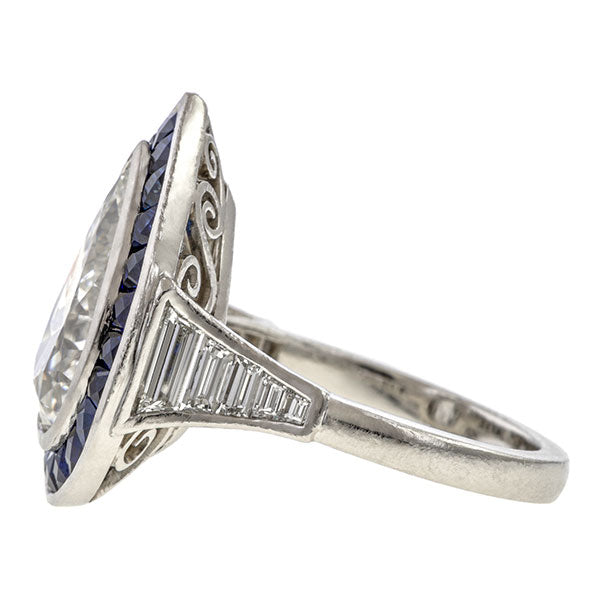Art Deco Pear Shaped Diamond & Sapphire Ring sold by Doyle & Doyle an antique & vintage jewelry boutique.