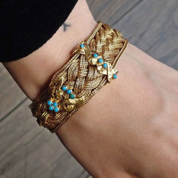 Victorian Turquoise Braided Bracelet sold by Doyle and Doyle an antique and vintage jewelry boutique.