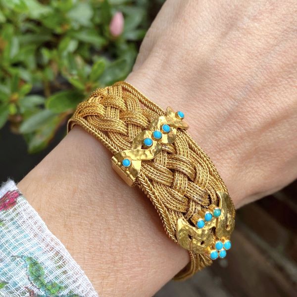 Victorian Turquoise Braided Bracelet sold by Doyle and Doyle an antique and vintage jewelry boutique.