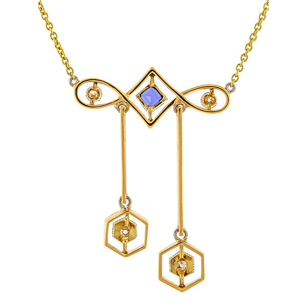 Art Deco Diamond & Sapphire Lavalier Necklace