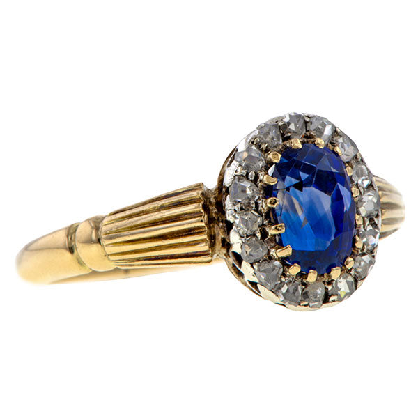 Victorian Sapphire & Diamond Cluster Ring sold by Doyle & Doyle an antique and vintage jewelry boutique.