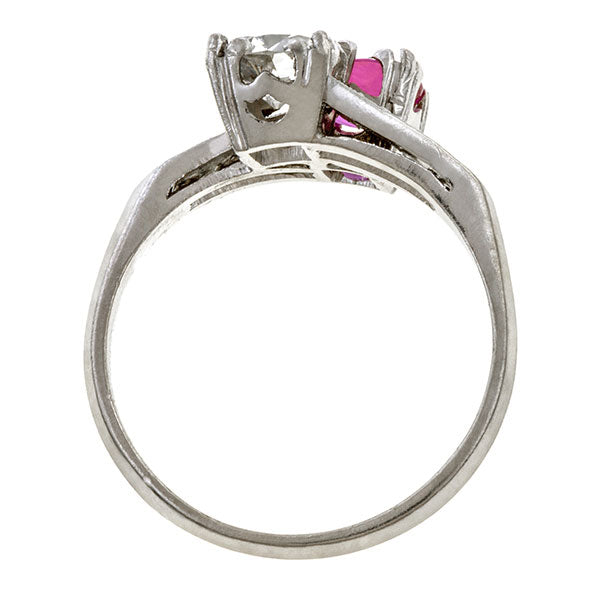 Vintage Twin Stone Ring, Pink Sapphire & Transition Round Brilliant Cut Diamond sold by Doyle & Doyle an antique & vintage jewelry boutique.