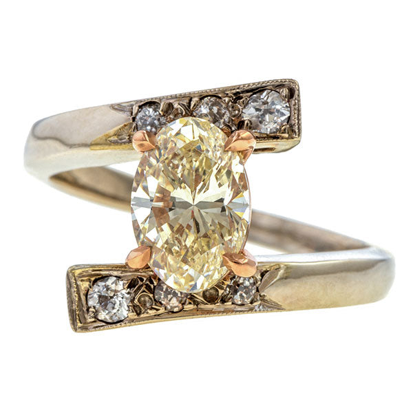 Vintage Oval Diamond Bypass Ring, 1.43ct. sold by Doyle and Doyle an antique and vintage jewelry boutique
