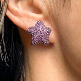Vintage Pink Sapphire Star Earrings sold by Doyle and Doyle an antique and vintage jewelry boutique